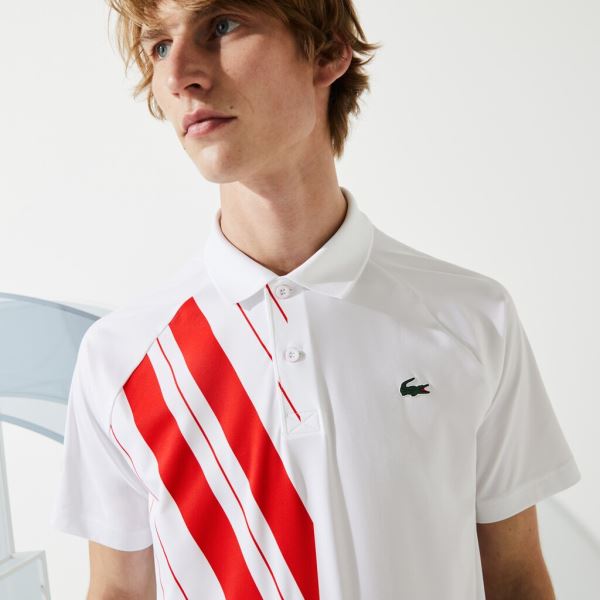 Lacoste SPORT x Novak Djokovic Print Stretch Jersey Polo Shirt - Polo Pánské Bílé / Červené | CZ-puF